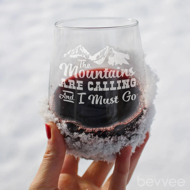 Mountains are Calling Stemless Wine Glass - Outdoorsy Gifts Bevvee