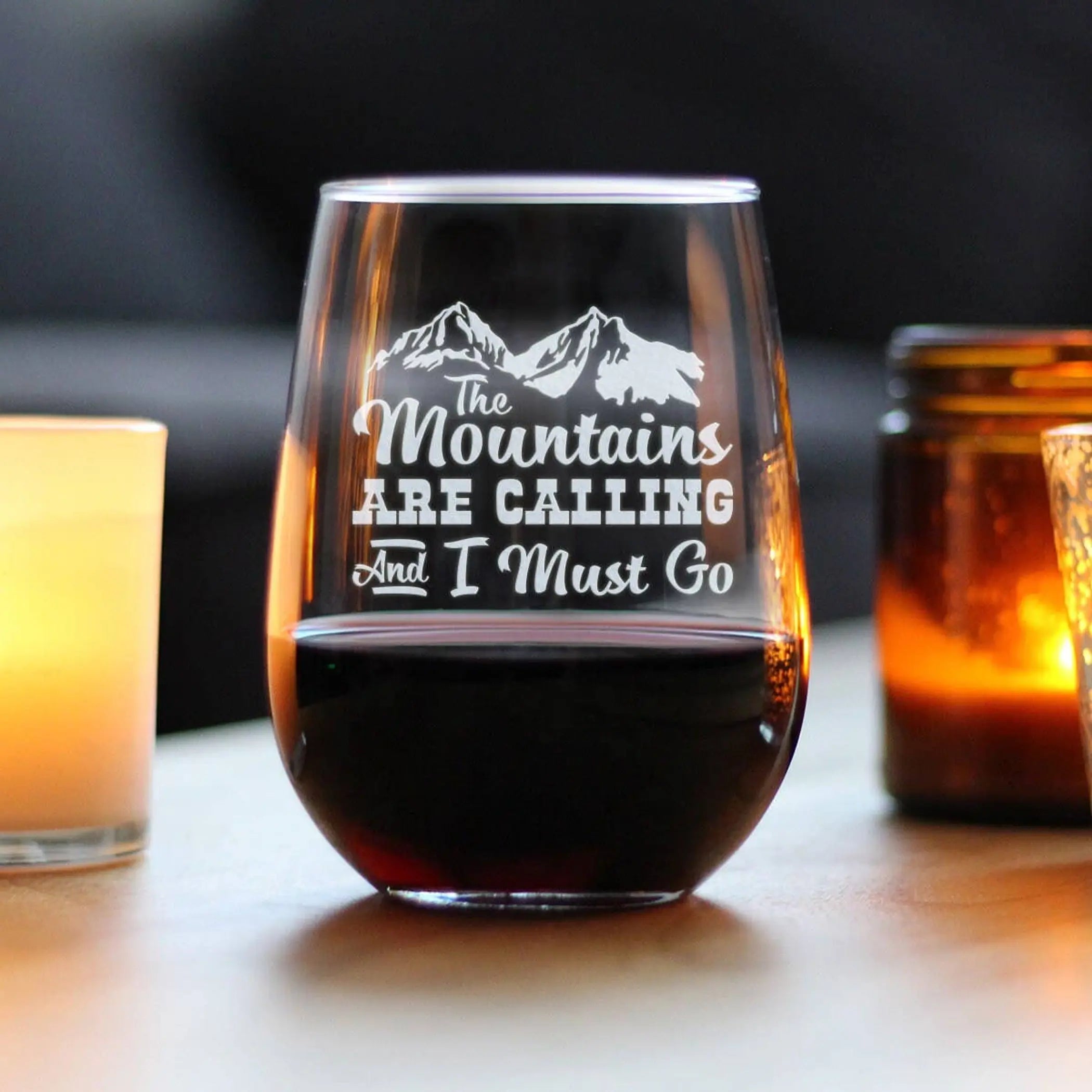 Mountains are Calling Stemless Wine Glass - Outdoorsy Gifts Bevvee