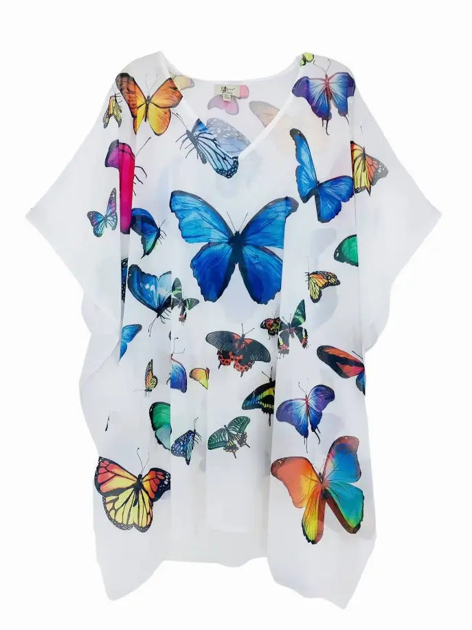 Multi Butterfly V-Neck Tunic JC Sunny Fashion