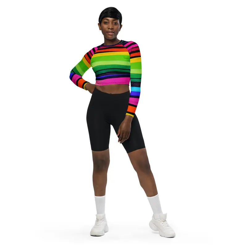 Multi Colored Rainbow Women's Long Sleeve Crop Top Adirelounge