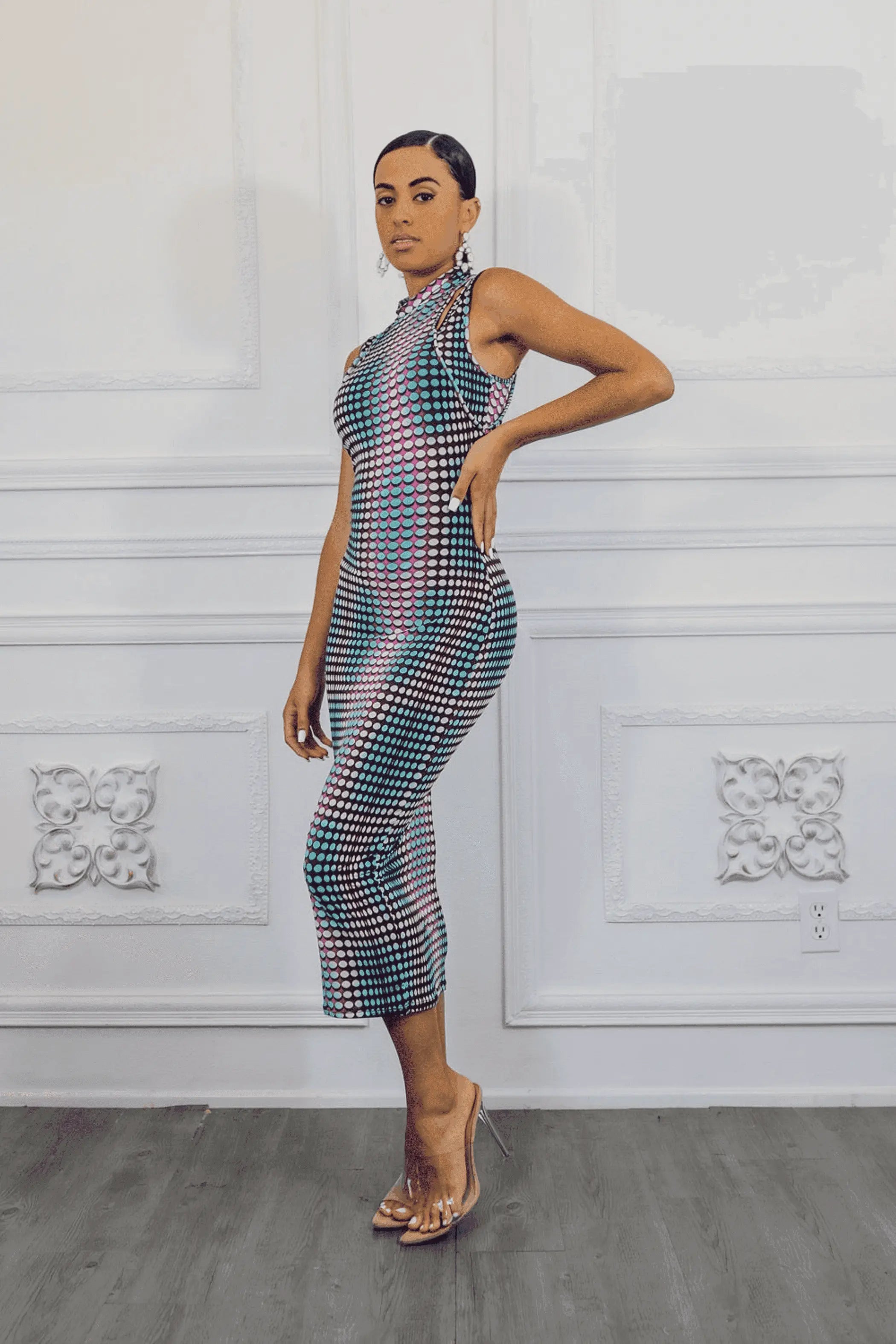 Multi Dimension Scale Print Midi Dress Pink SurelyMine