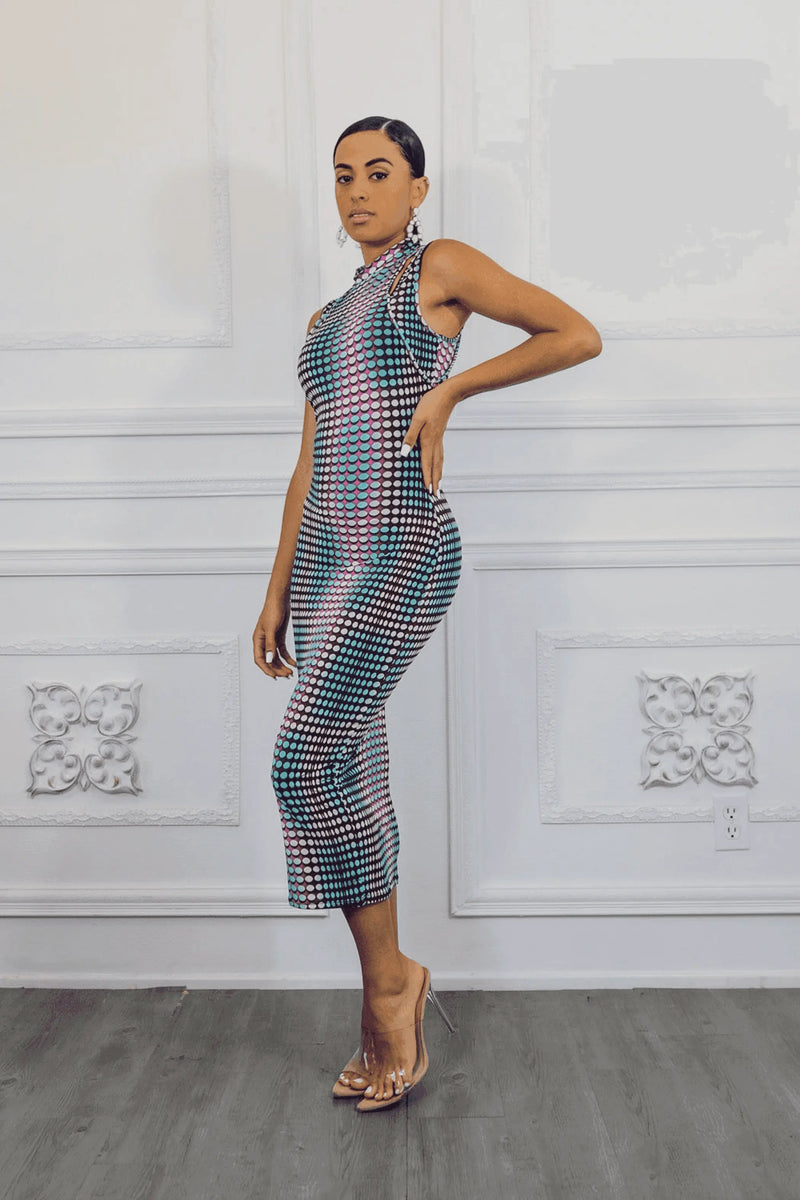 Multi Dimension Scale Print Midi Dress Pink SurelyMine