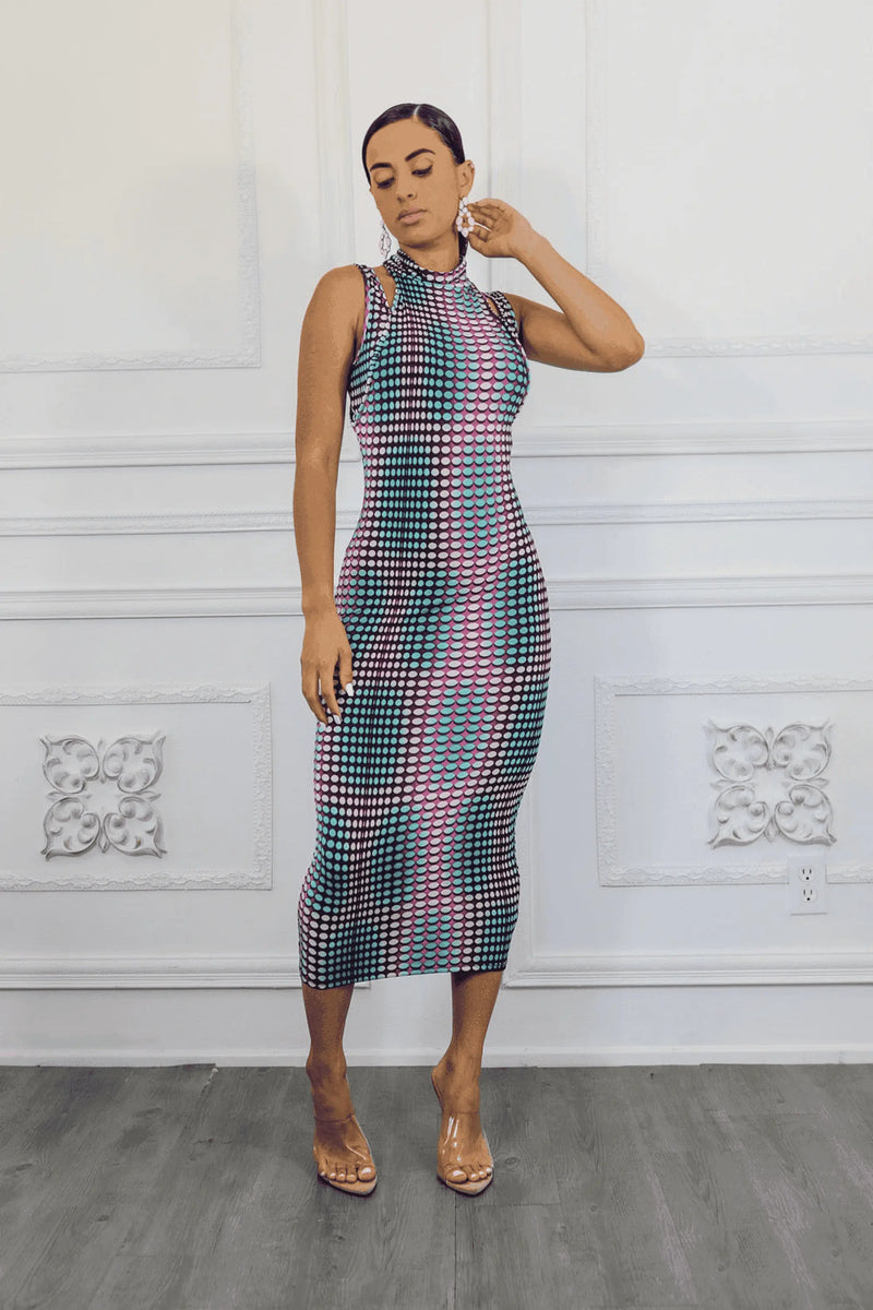 Multi Dimension Scale Print Midi Dress Pink SurelyMine