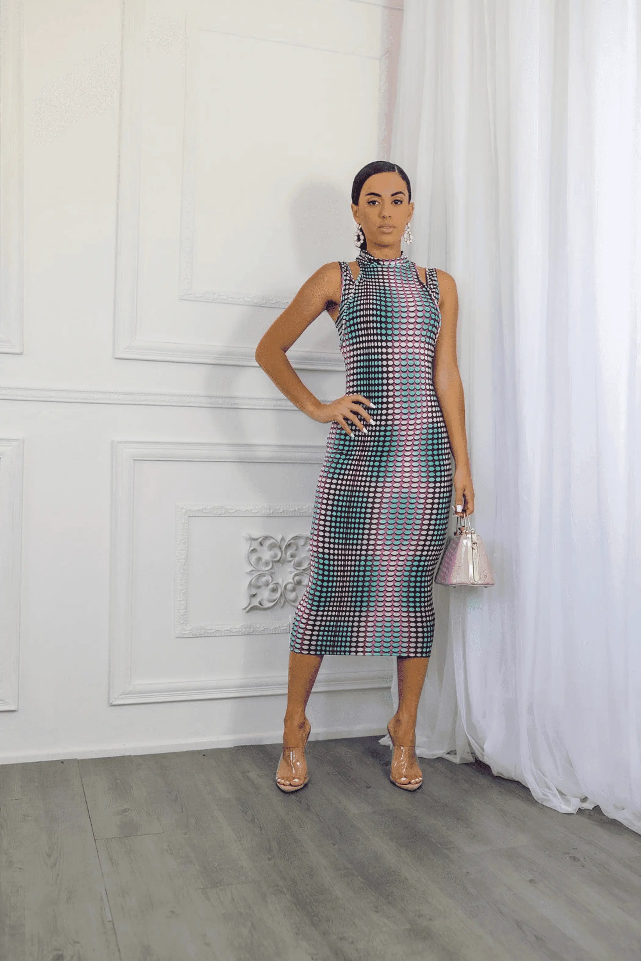 Multi Dimension Scale Print Midi Dress Pink SurelyMine