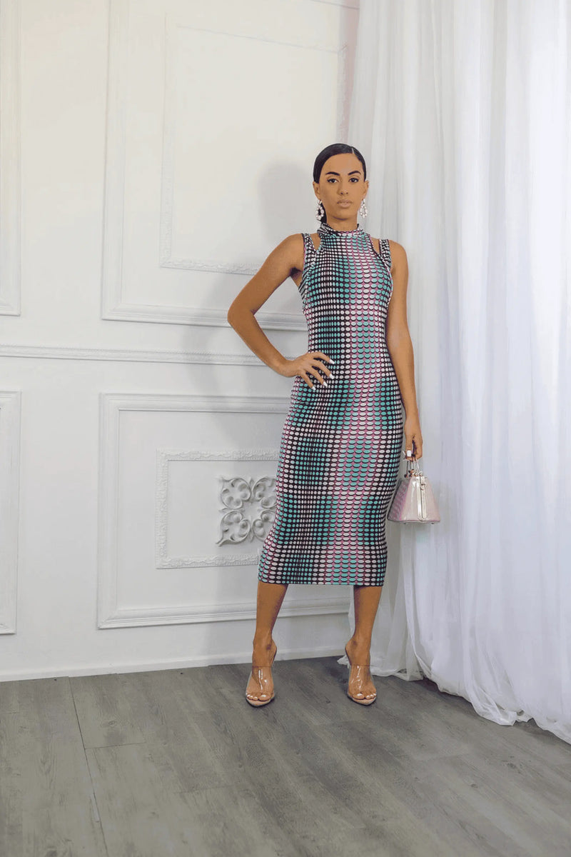 Multi Dimension Scale Print Midi Dress Pink SurelyMine