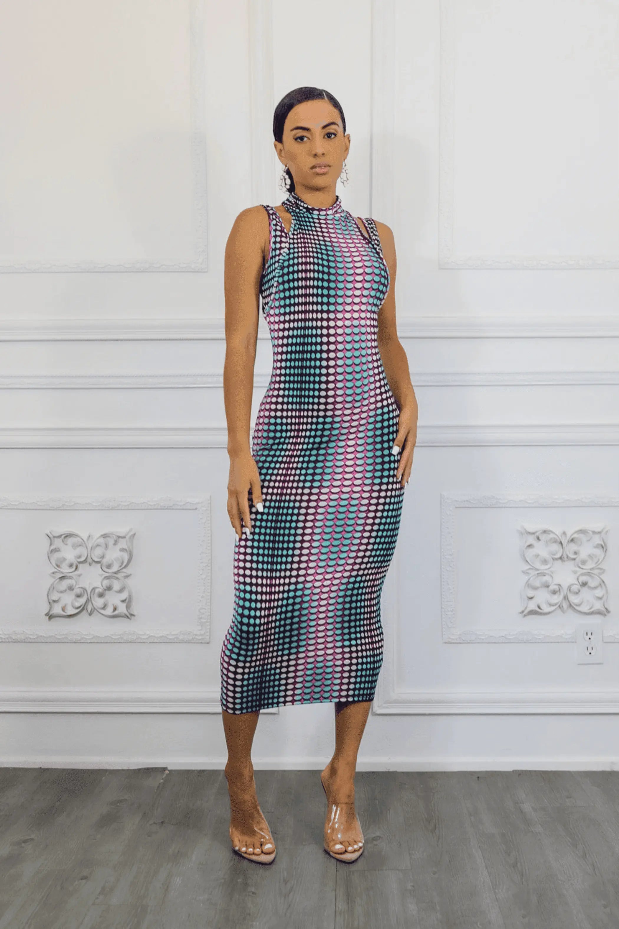 Multi Dimension Scale Print Midi Dress Pink SurelyMine