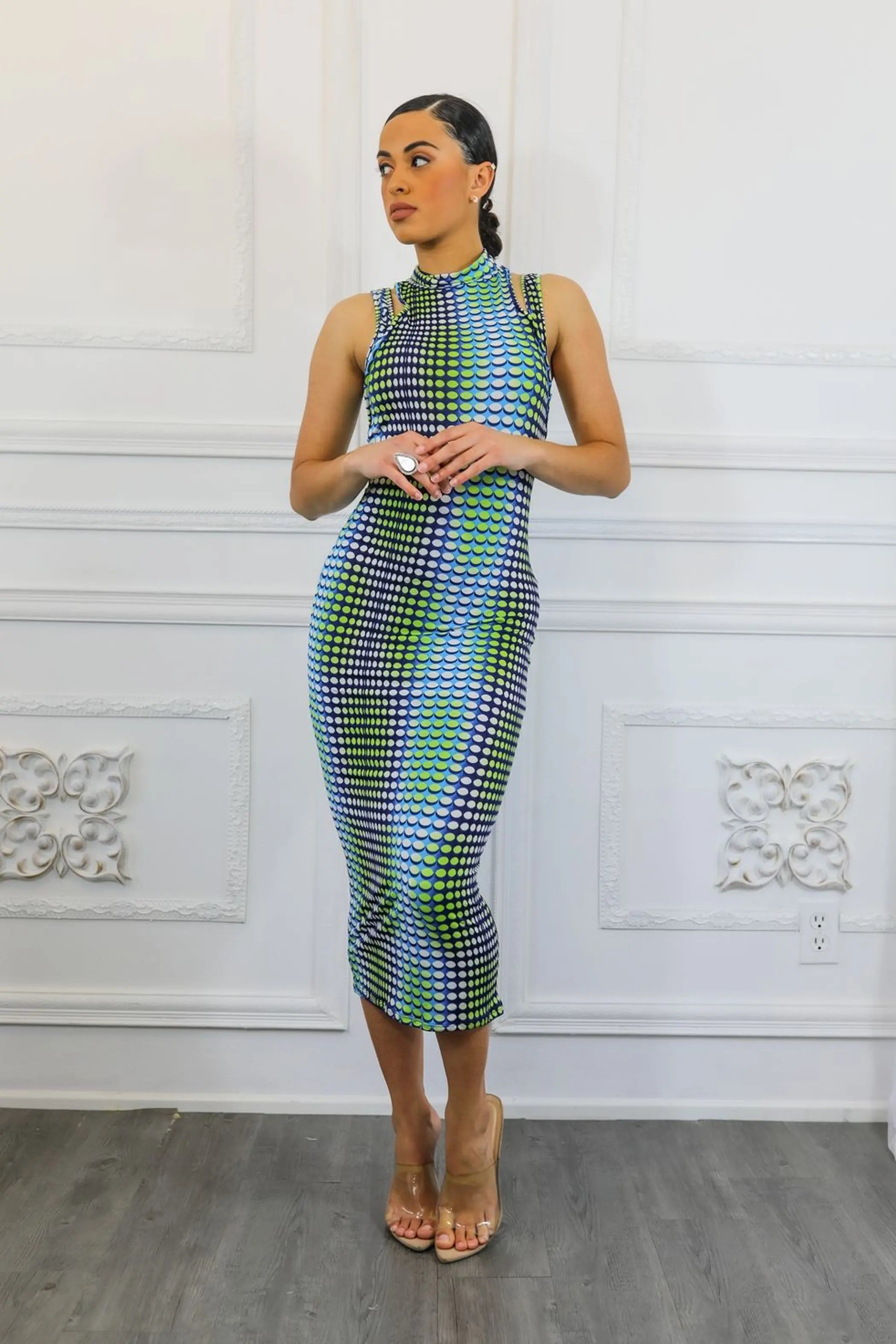 Multi Dimension Scale Print Midi Dress SurelyMine