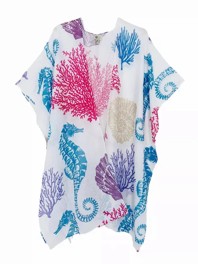 Multi Seahorse Shell & Coral Kimono JC Sunny Fashion