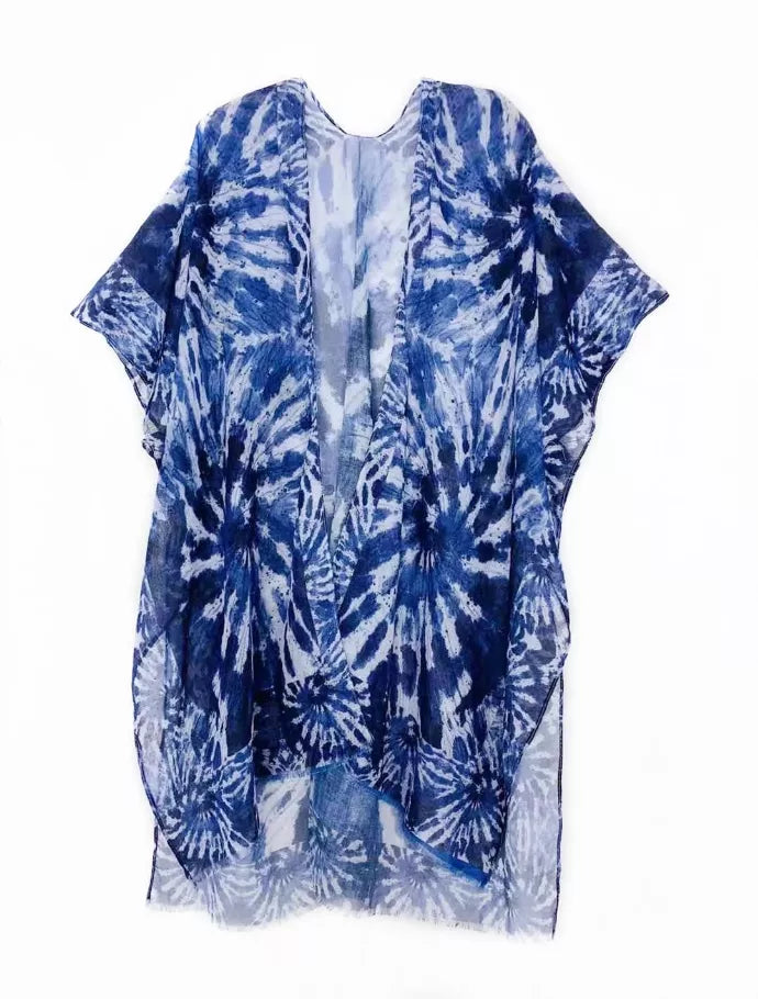 Multi Tie-Dye Border-Accent Kimono JC Sunny Fashion