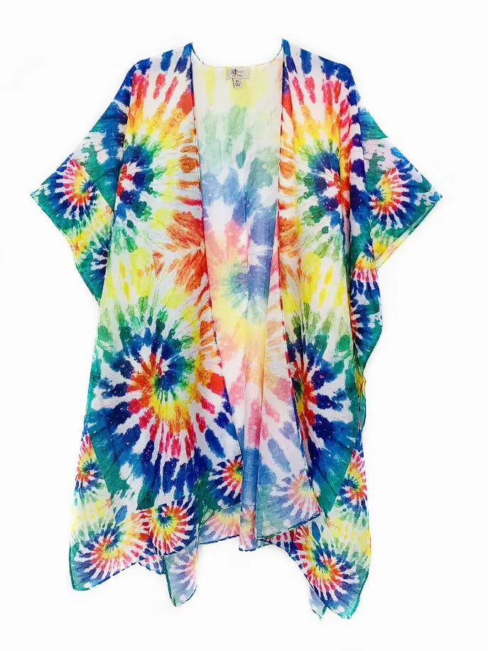 Multi Tie-Dye Border-Accent Kimono JC Sunny Fashion