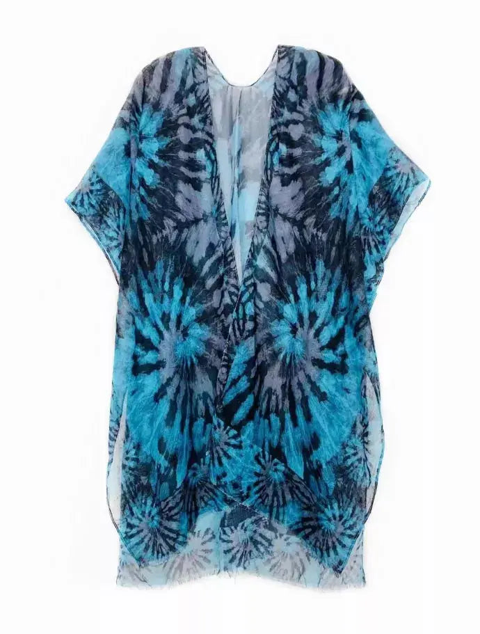 Multi Tie-Dye Border-Accent Kimono JC Sunny Fashion