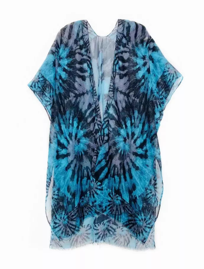 Multi Tie-Dye Border-Accent Kimono JC Sunny Fashion