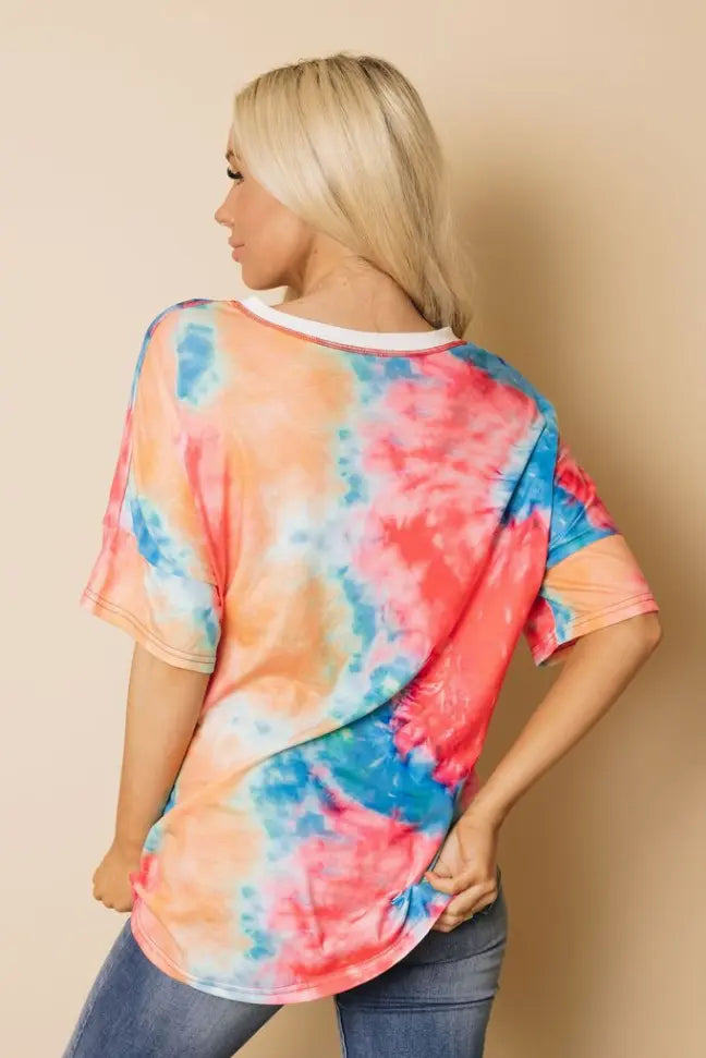 Multicolor Tie-dye Plus Size Tee Stay Warm in Style