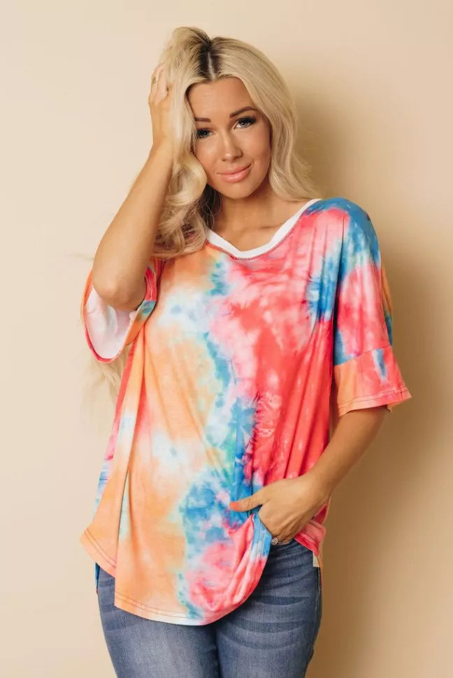 Multicolor Tie-dye Plus Size Tee Stay Warm in Style