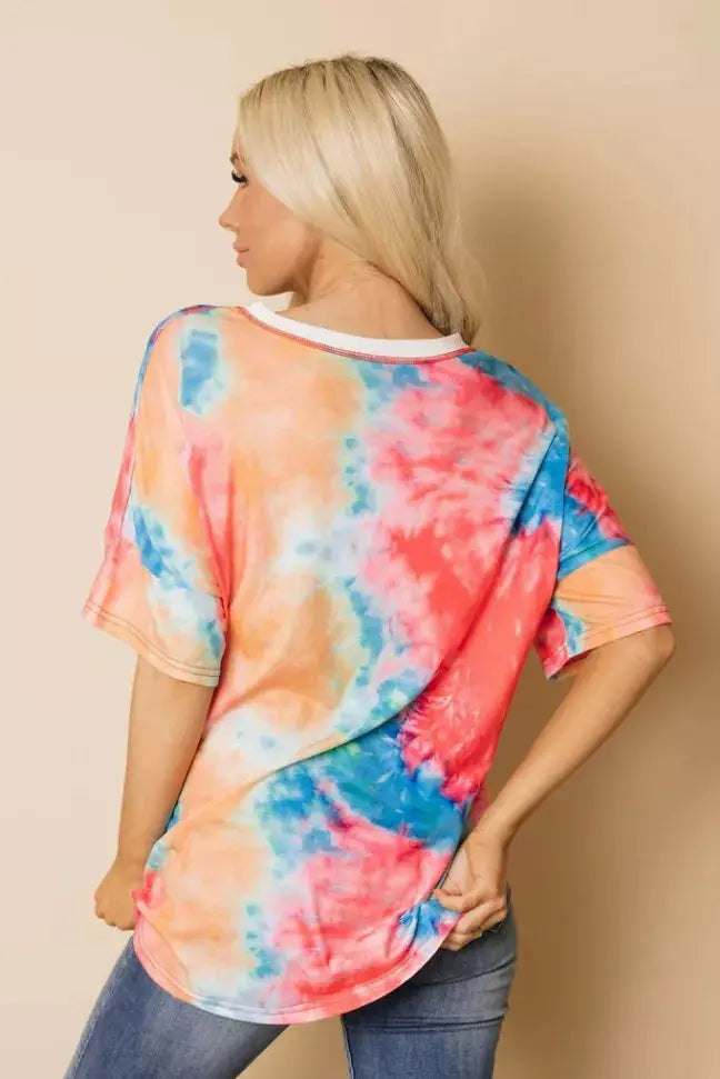 Multicolor Tie-dye Plus Size Tee Stay Warm in Style
