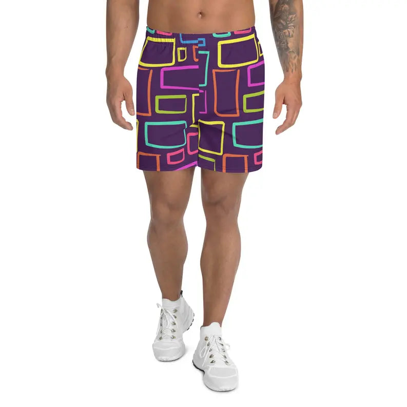 Multicoloured Box Print Men's Athletic Shorts Adirelounge
