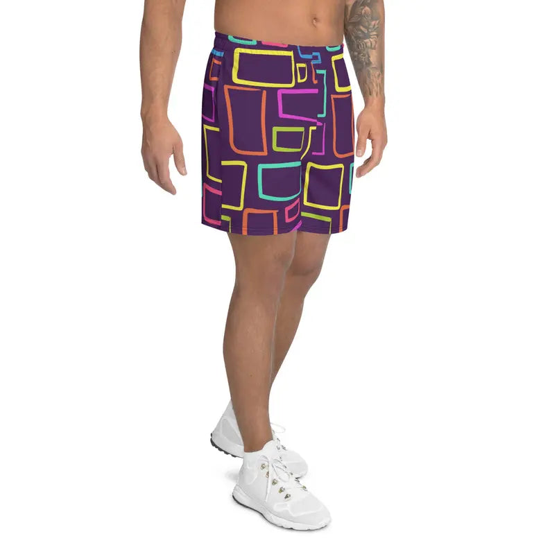 Multicoloured Box Print Men's Athletic Shorts Adirelounge