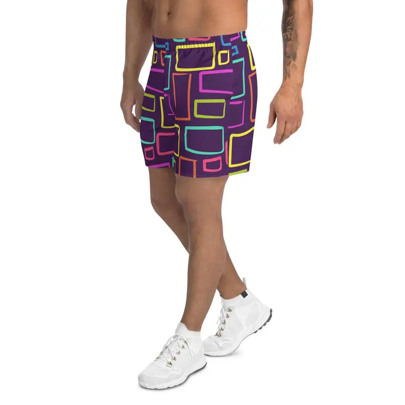 Multicoloured Box Print Men's Athletic Shorts Adirelounge