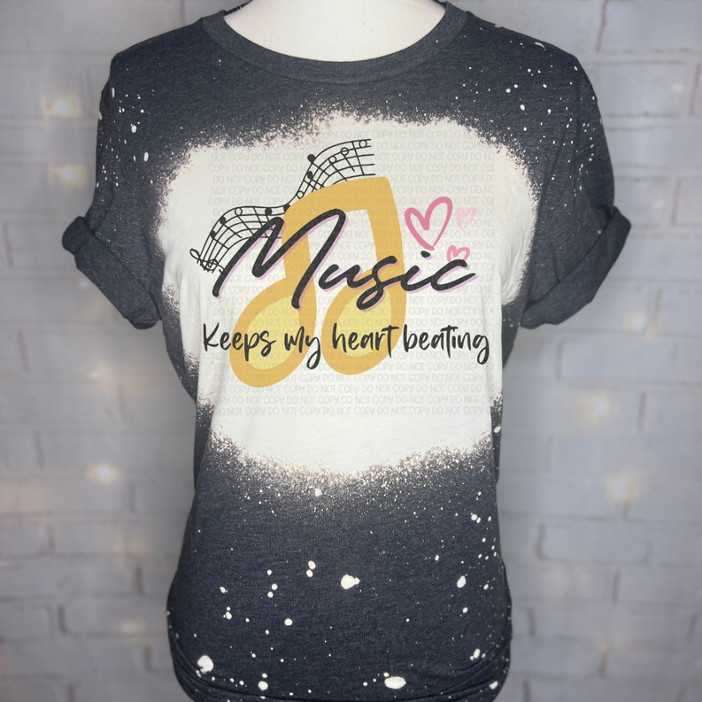 Music Keeps My Heart Beating Bleached Graphic Tee The Blended Owl