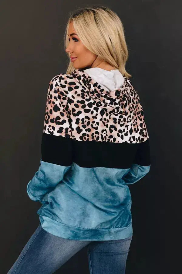 My Vibe Leopard Color-Block Hoodie Stay Warm in Style