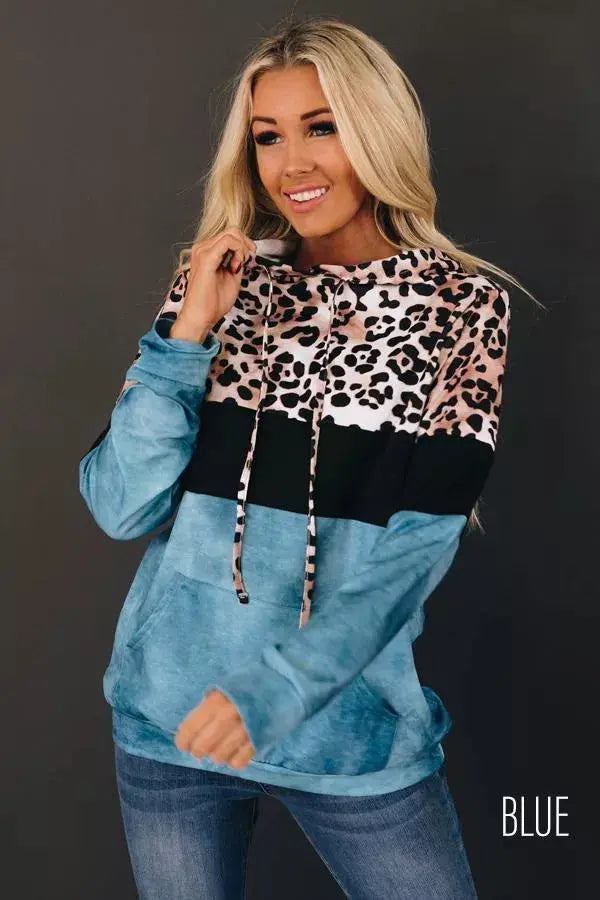 My Vibe Leopard Color-Block Hoodie Stay Warm in Style