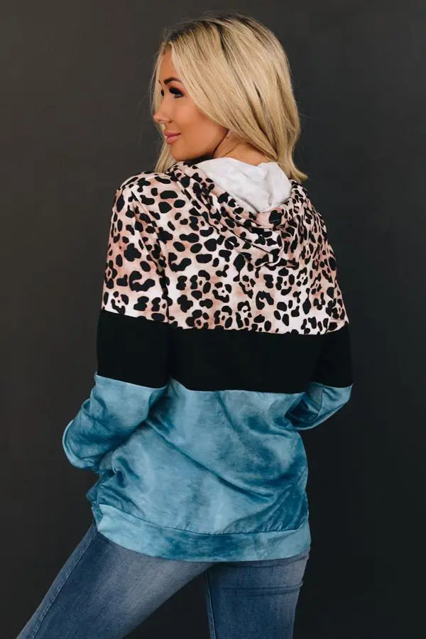 My Vibe Leopard Color-Block Hoodie Stay Warm in Style