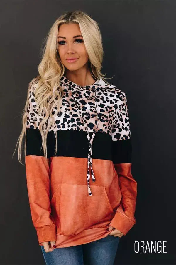 My Vibe Leopard Color-Block Hoodie Stay Warm in Style