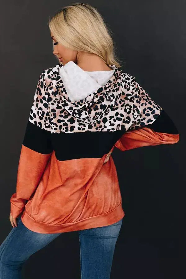 My Vibe Leopard Color-Block Hoodie Stay Warm in Style