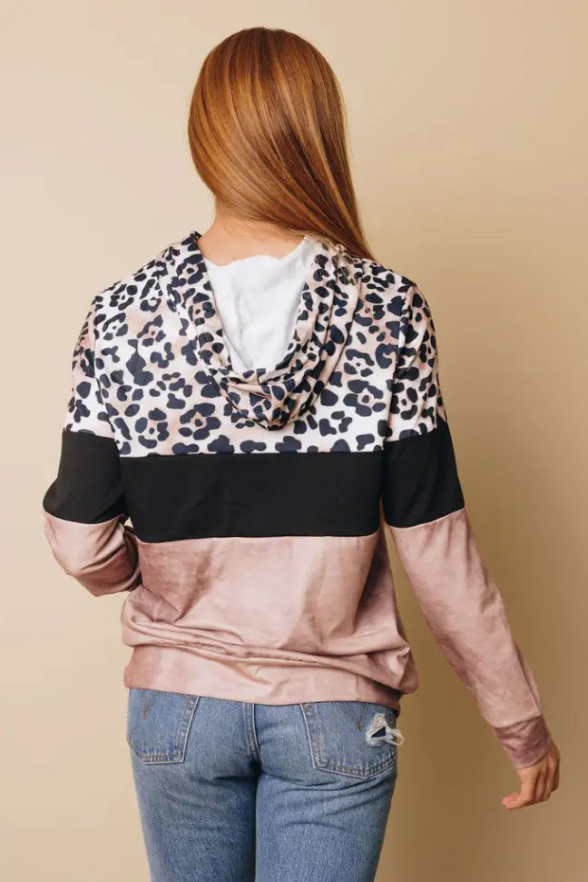 My Vibe Leopard Color-Block Hoodie Stay Warm in Style