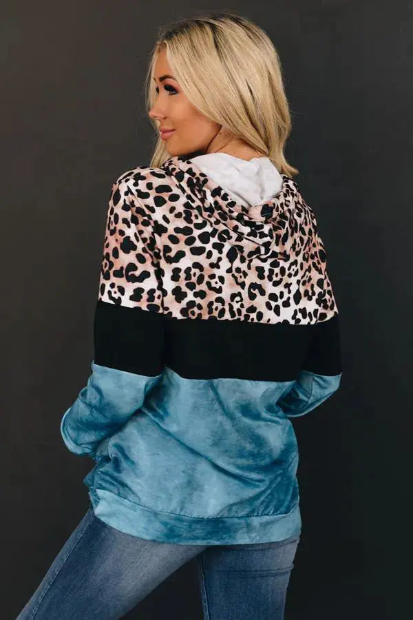 My Vibe Leopard Color-Block Hoodie Stay Warm in Style
