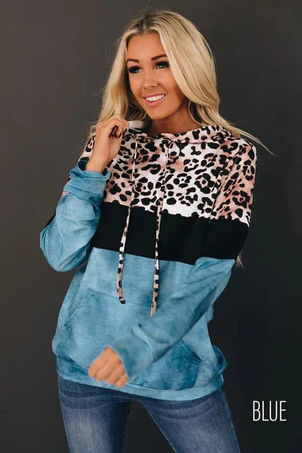 My Vibe Leopard Color-Block Hoodie Stay Warm in Style