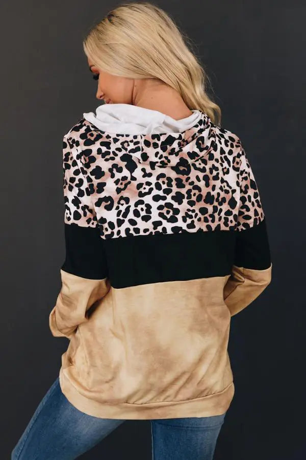 My Vibe Leopard Color-Block Hoodie Stay Warm in Style