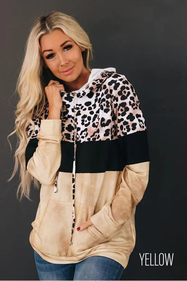 My Vibe Leopard Color-Block Hoodie Stay Warm in Style