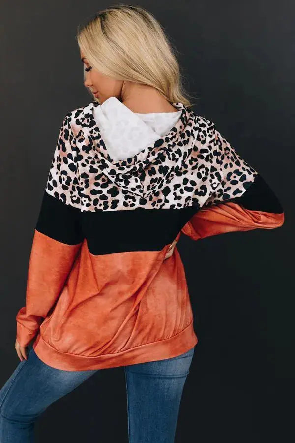 My Vibe Leopard Color-Block Hoodie Stay Warm in Style