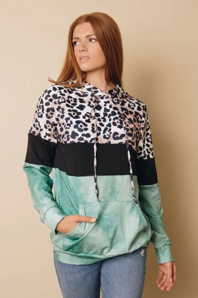 My Vibe Leopard Color-Block Hoodie Stay Warm in Style