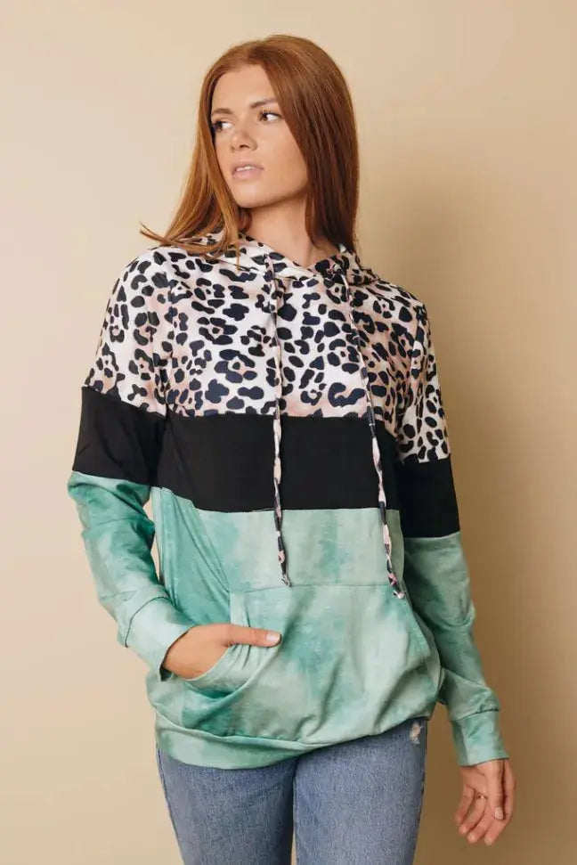 My Vibe Leopard Color-Block Hoodie Stay Warm in Style