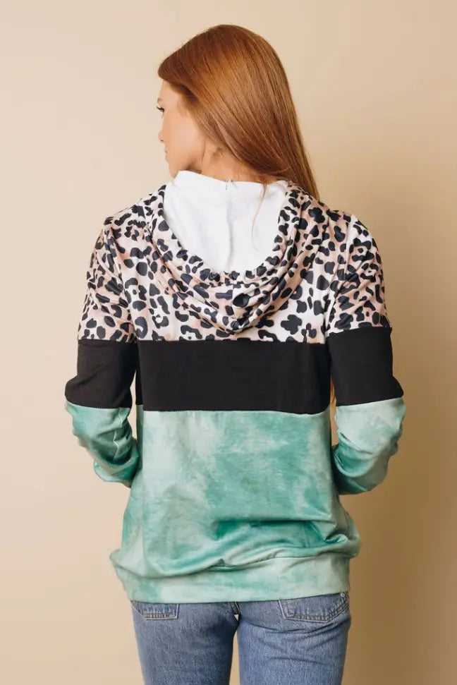 My Vibe Leopard Color-Block Hoodie Stay Warm in Style