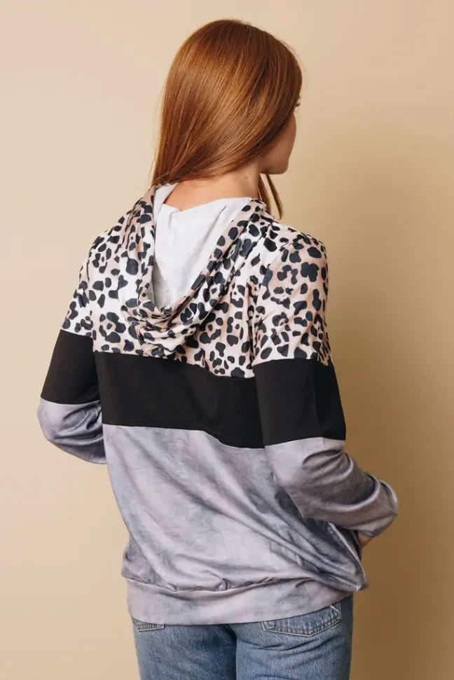 My Vibe Leopard Color-Block Hoodie Stay Warm in Style