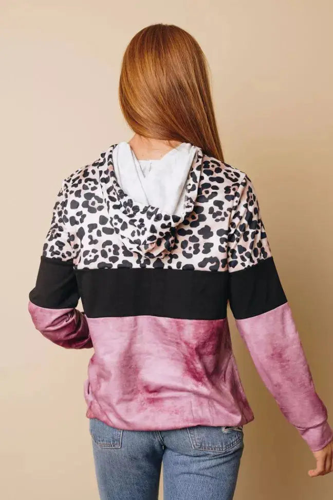 My Vibe Leopard Color-Block Hoodie Stay Warm in Style