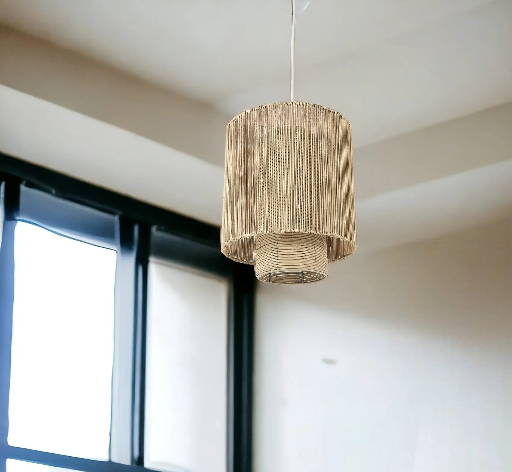 Natural Cane Cylindrical Hanging Pendant Light Homeroots Lighting
