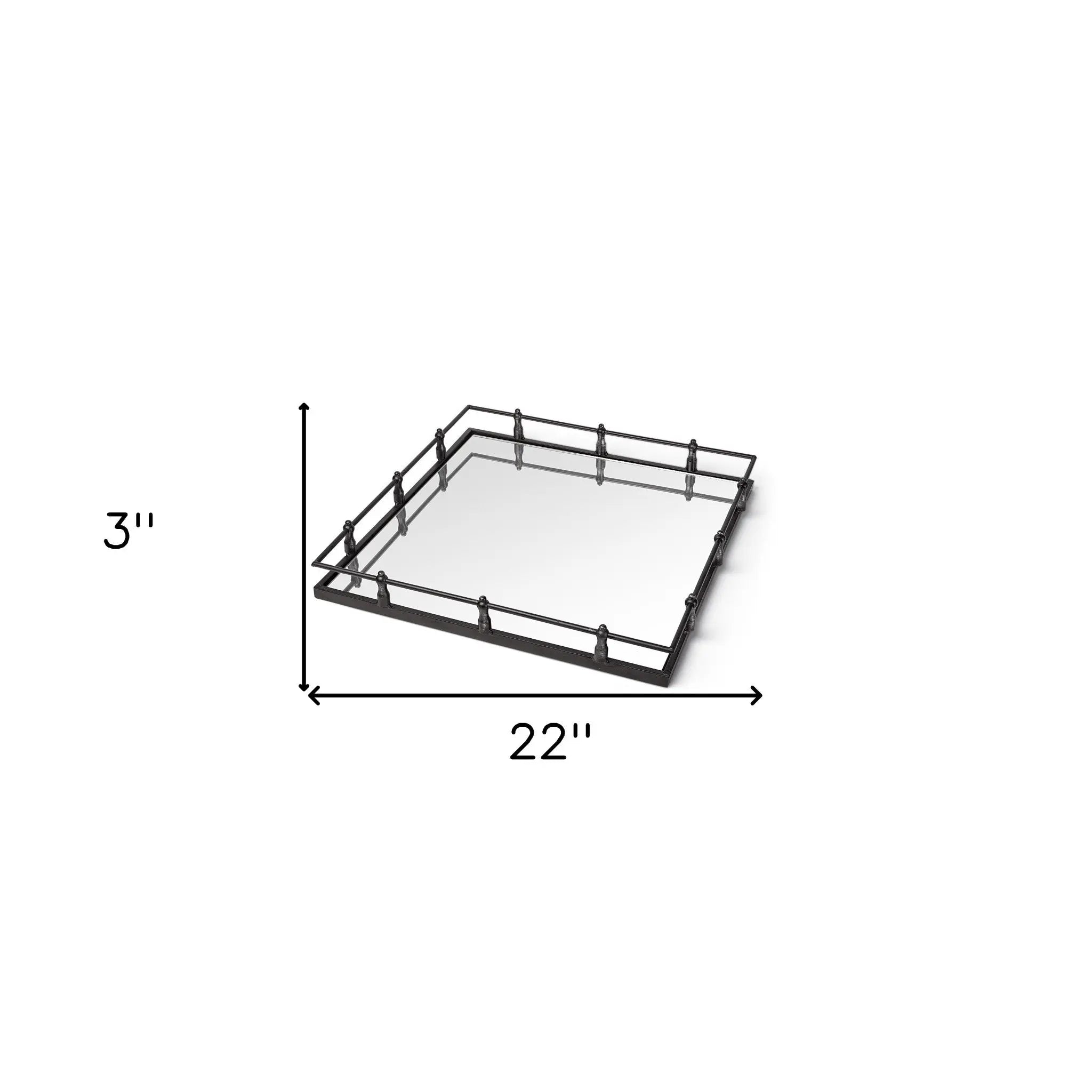 Natural Finish Metal With Mirrored Glass Bottom And Railing Handle Tray Homeroots Kitchen & Dining