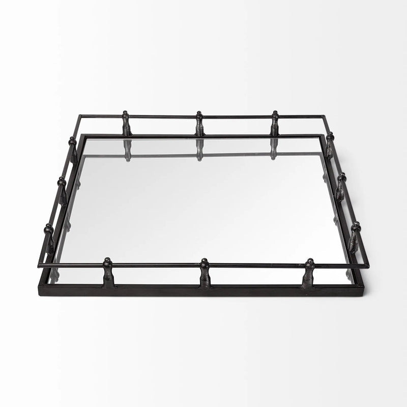Natural Finish Metal With Mirrored Glass Bottom And Railing Handle Tray Homeroots Kitchen & Dining