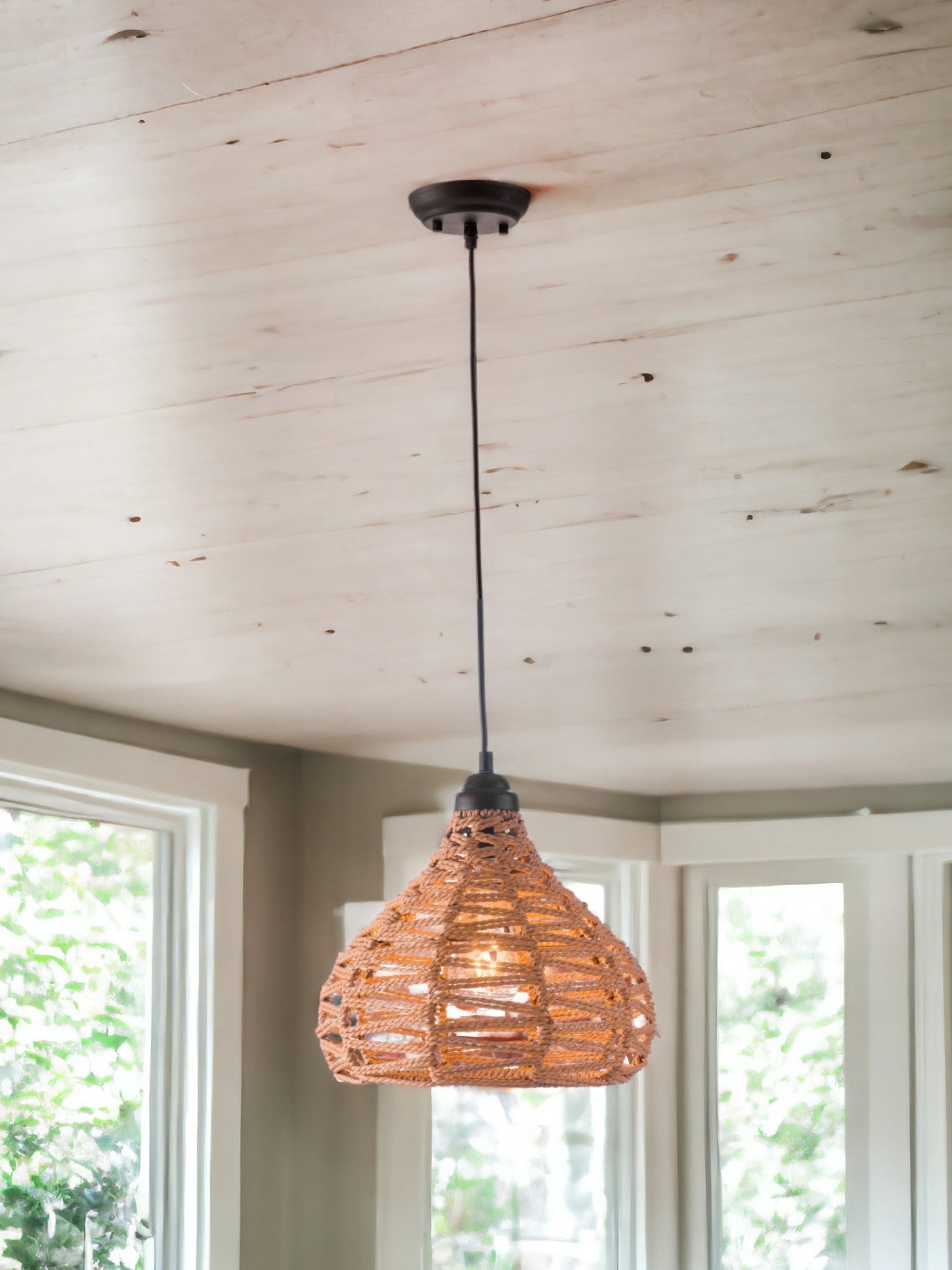 Natural Lantern Metal Dimmable Ceiling Light With Natural Shades - GreatEagleInc