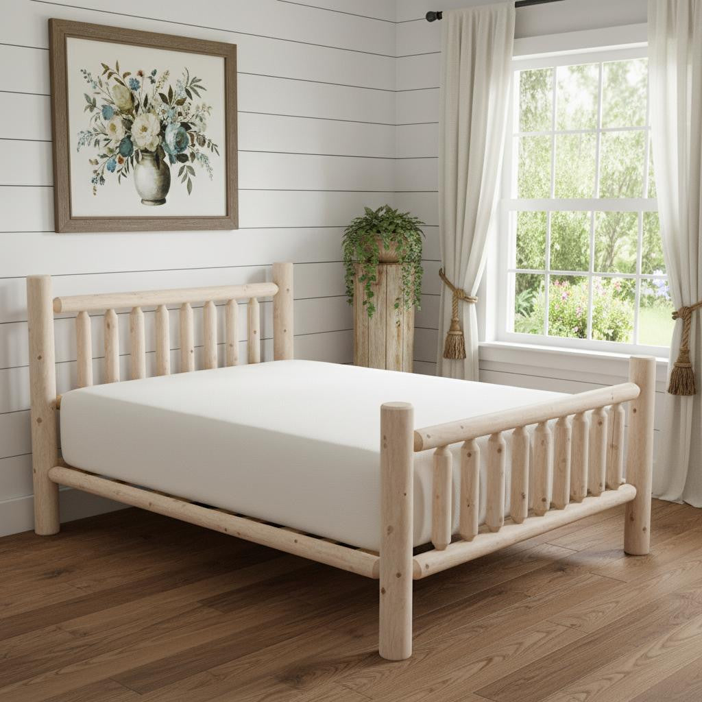 Natural Light Honey Low Post Cedar Log Double Bed - GreatEagleInc