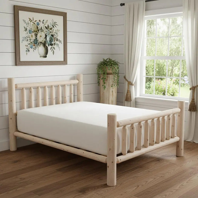 Natural Light Honey Low Post Cedar Log Double Bed - GreatEagleInc