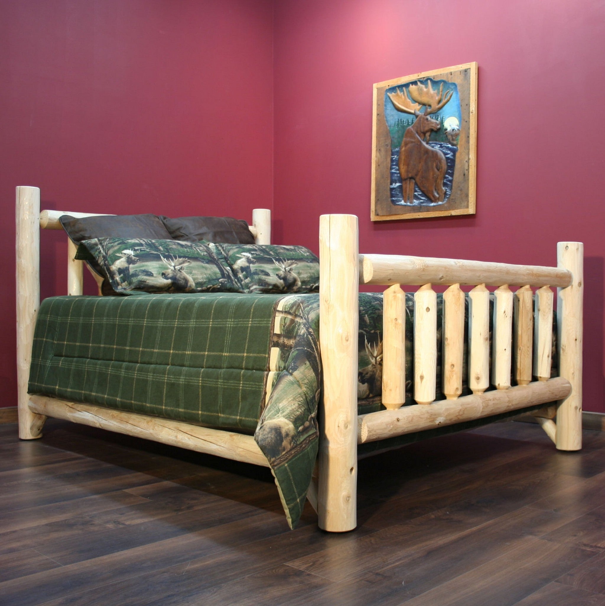 Natural Light Honey Low Post Cedar Log Double Bed - GreatEagleInc
