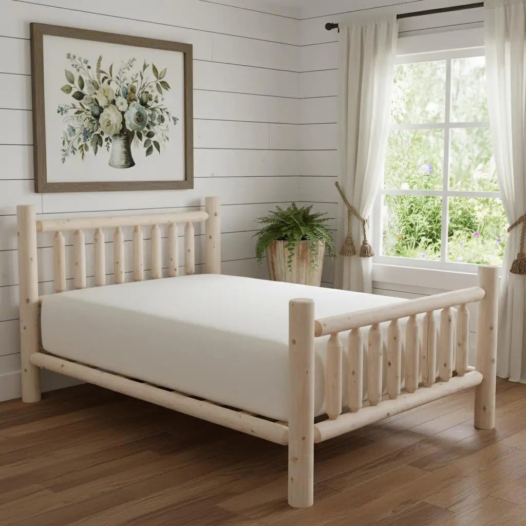 Natural Unfinished Low Post Cedar Log Double Bed - GreatEagleInc