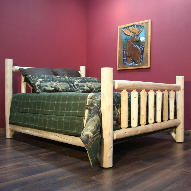 Natural Unfinished Low Post Cedar Log Double Bed - GreatEagleInc