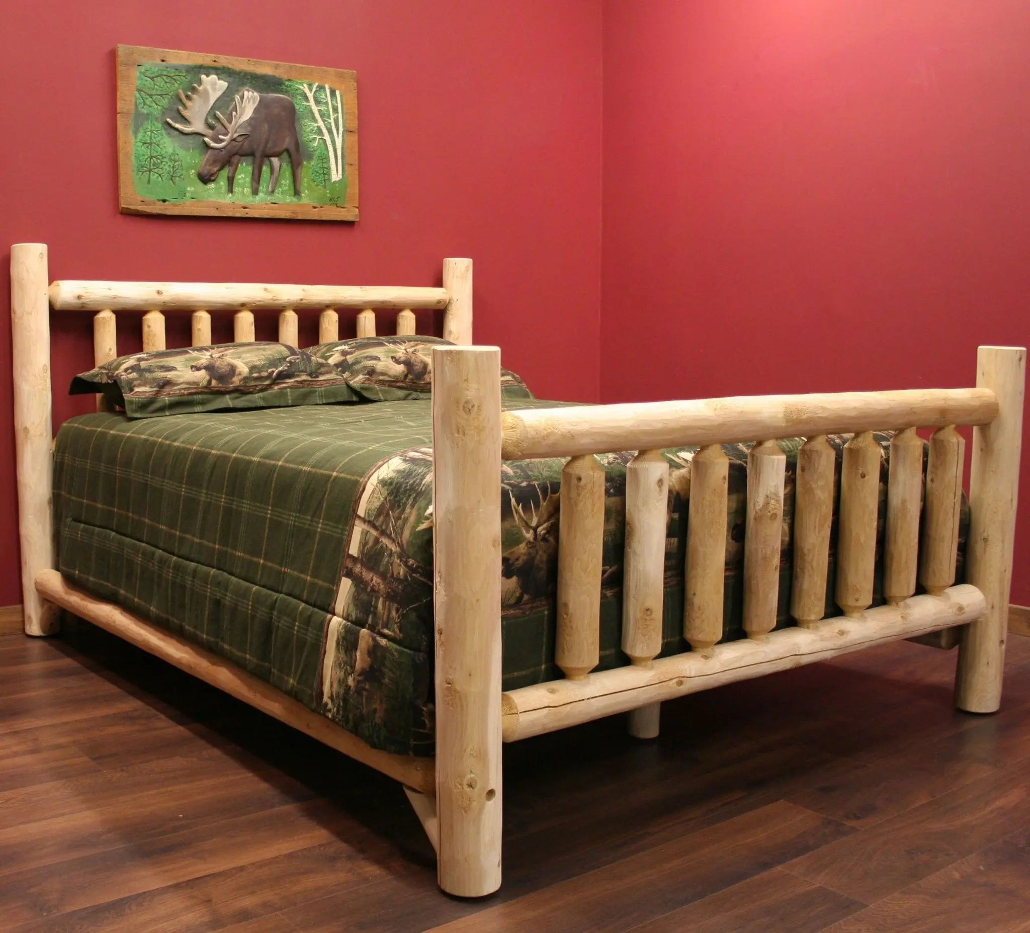 Natural Unfinished Low Post Cedar Log Queen Bed - GreatEagleInc