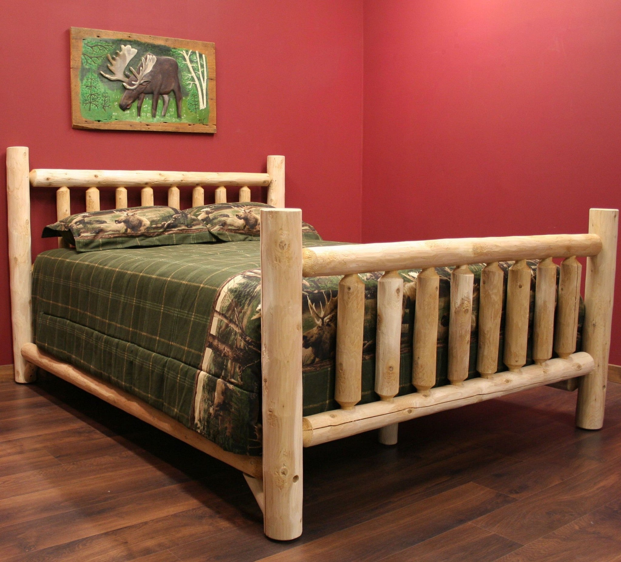 Natural Unfinished Low Post Cedar Log Queen Bed - GreatEagleInc